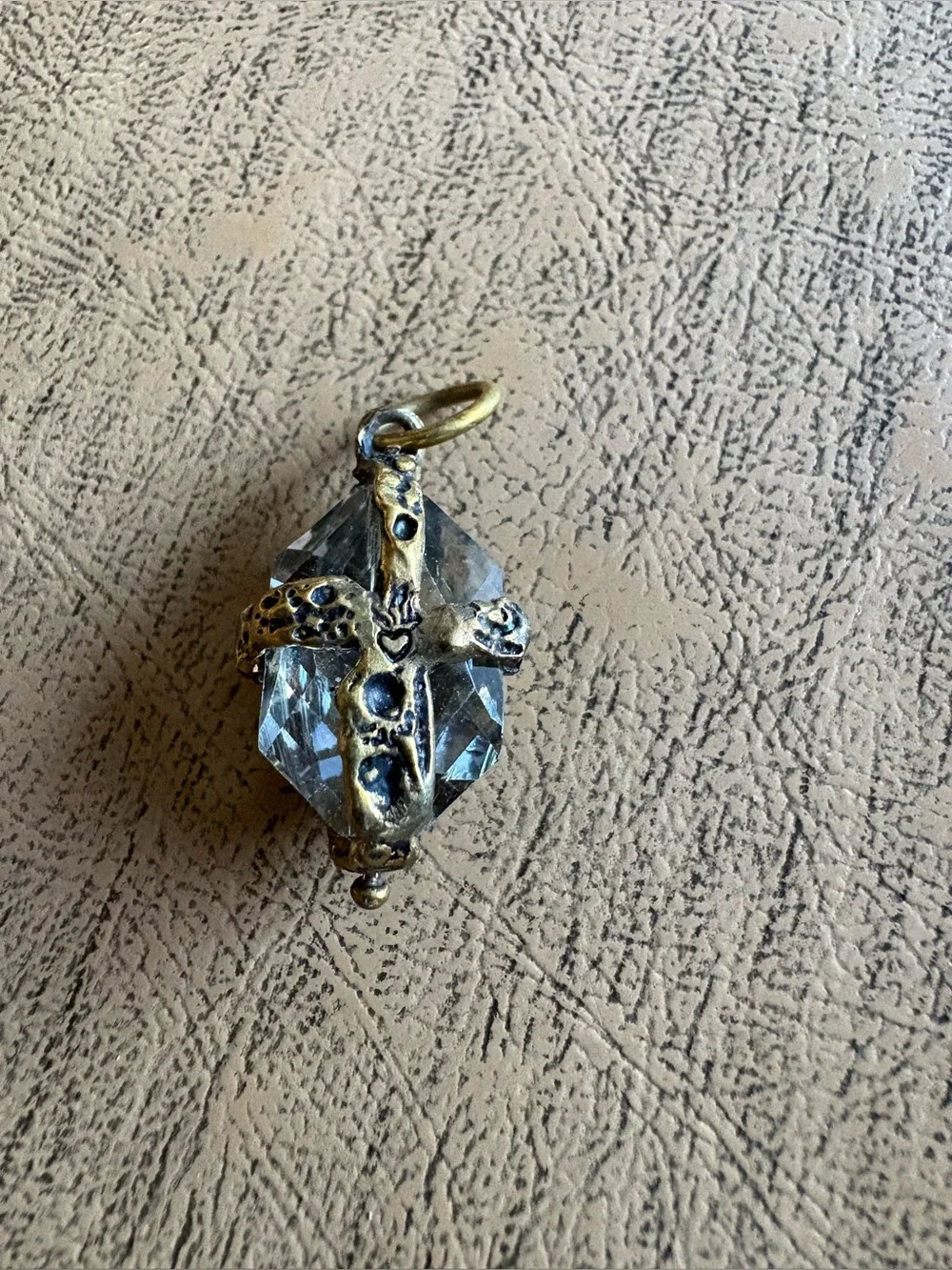 Gold-Tone Cross Crystal Pendant Charm in Clear Glass